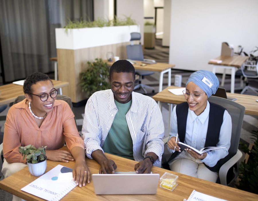 male-employee-getting-used-his-new-office-job-along-with-female-colleagues